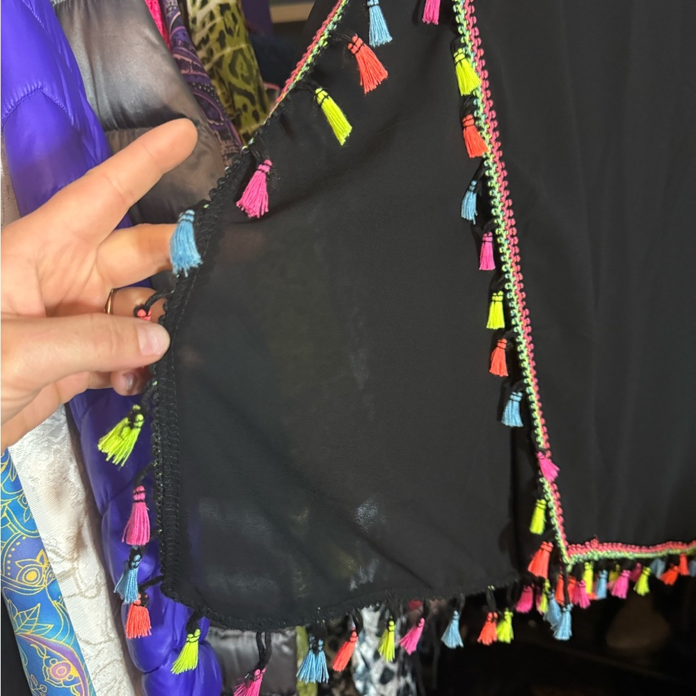 Colorful Tassel Black Swim Coverup